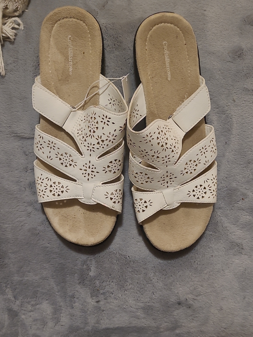 croft & barrow White Laser-Cut Slide Sandals